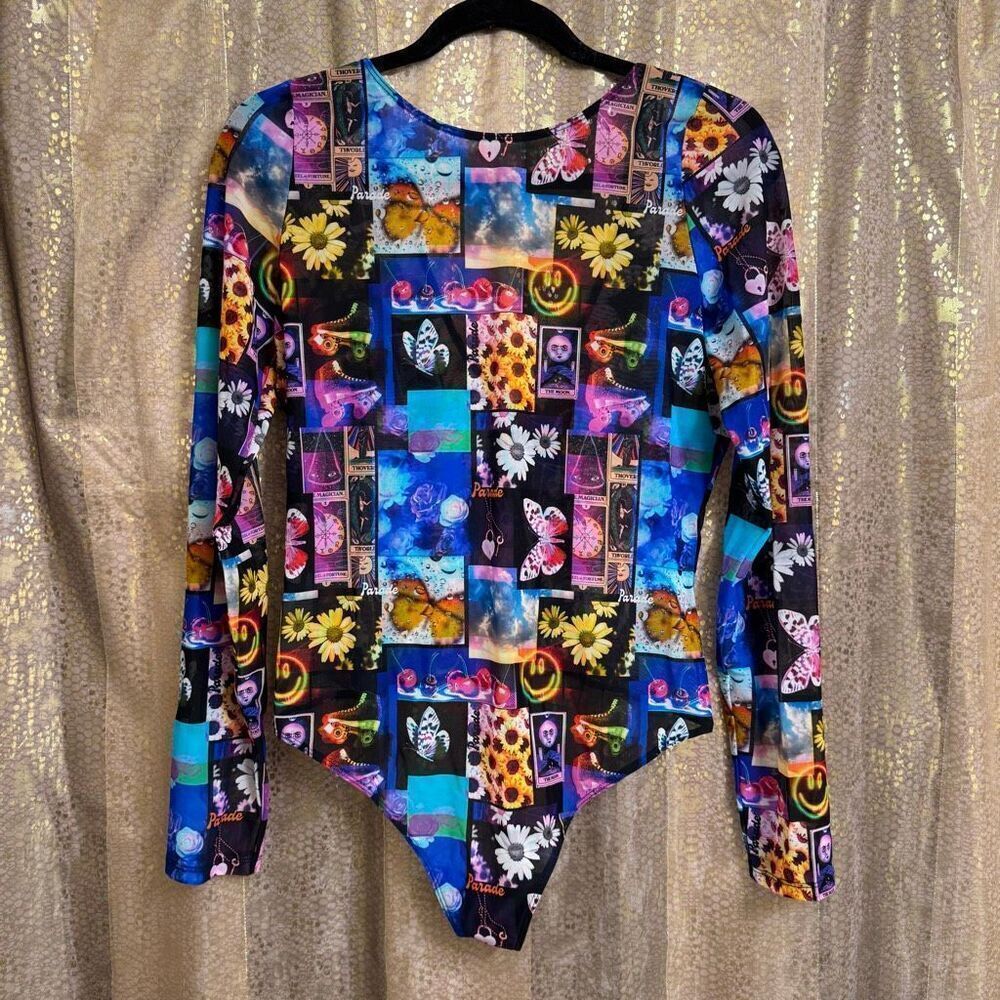 Parade Layering Luxe Long Sleeve Mesh Bodysuit Colorful Moodboard 2XL